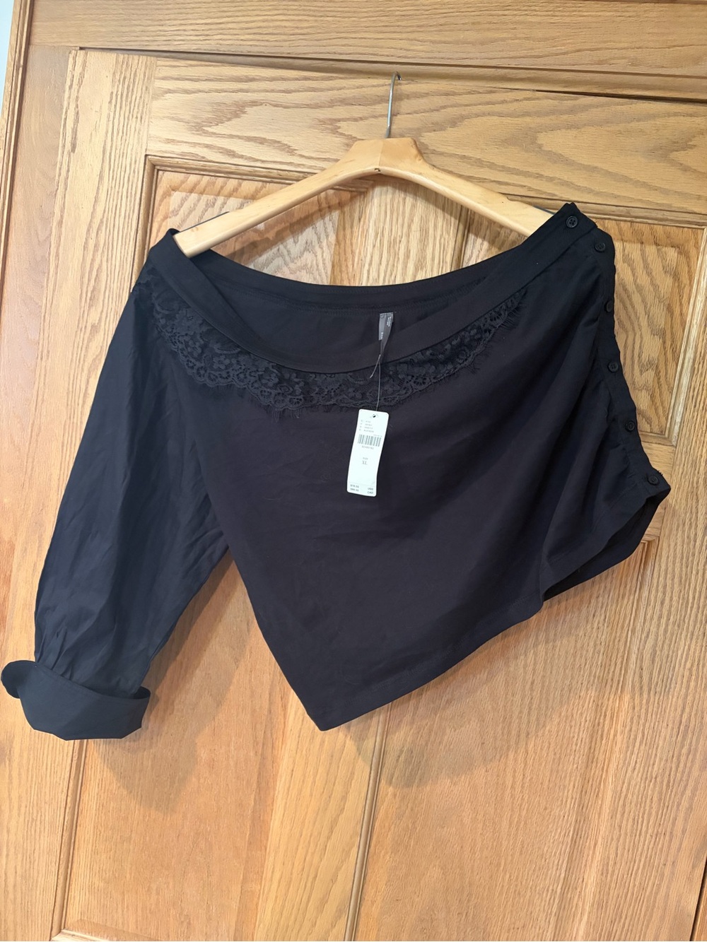 Anthropologie Black Lace-Trim Off-Shoulder Top NWT